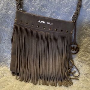 Michael Kors Gray Suede Fringe Crossbody Bag